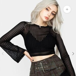 Flared Sleeve Mesh Crop Top